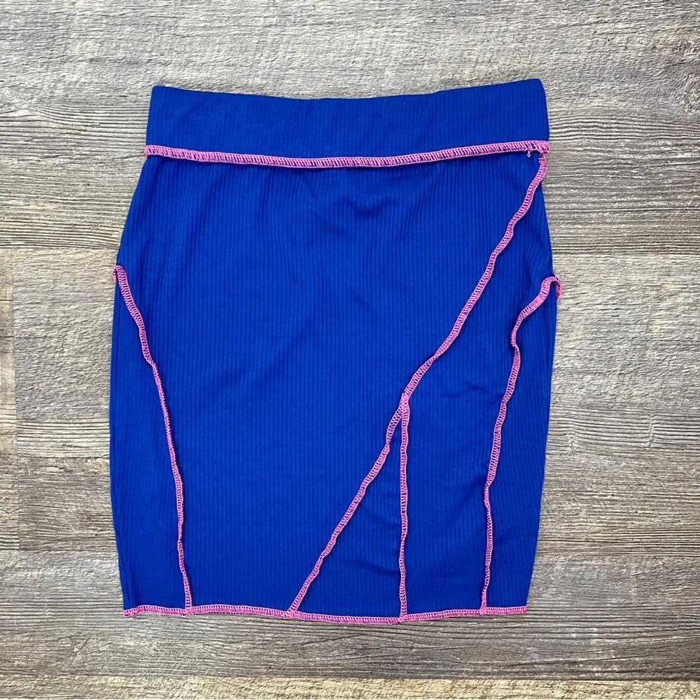 Fashion nova royal blue ribbed pencil skirt size medium M B169